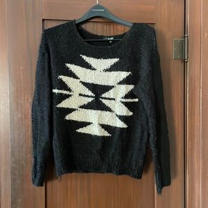 Knitted Tribal Print Wide Scoop Neck Long Sleeve Sweater Size S/M